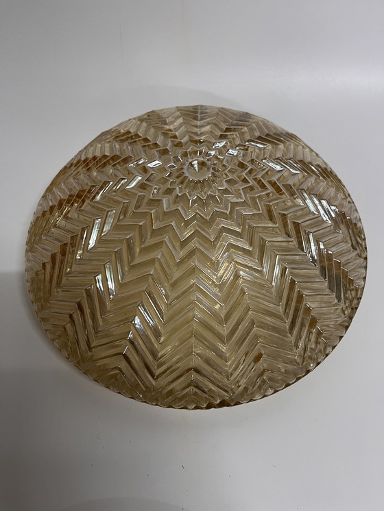 Image 1 of Schitterende Mid Century Geometrische Plafonnière Goudglans Amber Glashütte Limburg 