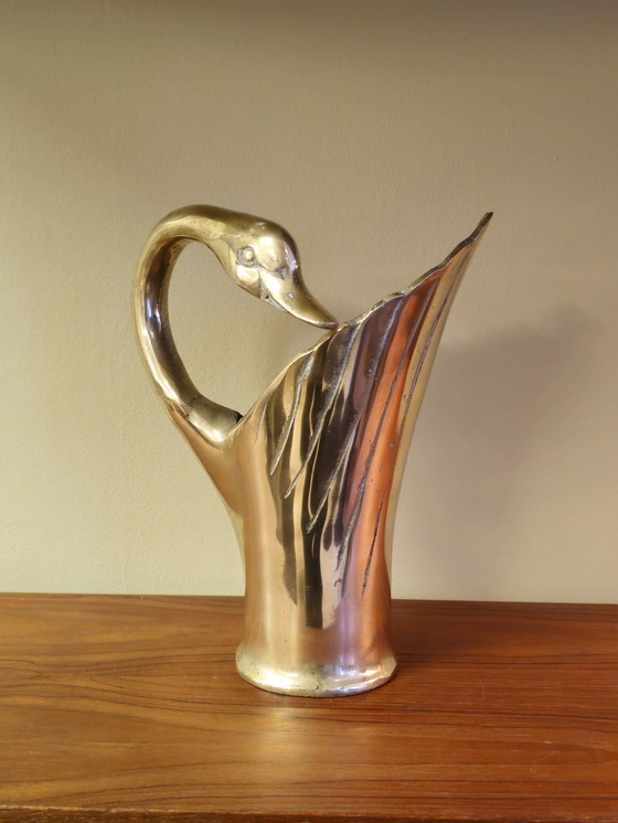 Image 1 of Vintage Messing Kan Vaas Zwaan Vogel