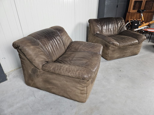 2x Musterring fauteuil leer