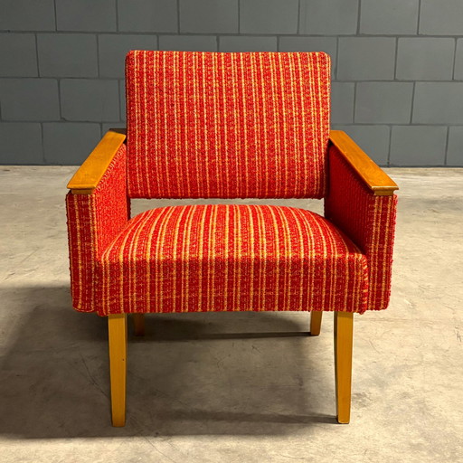 Set Vintage Loungefauteuils – Rood/Oranje Stof – Jaren 70