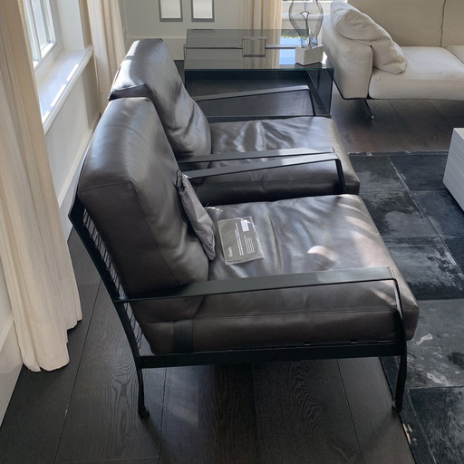 2x Minotti Fauteuils Leer