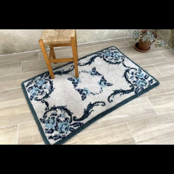 Image 1 of Vintage bohemien vloerkleed van zuiver blauwe wol, 1970