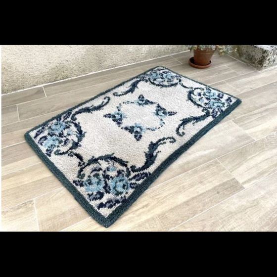 Image 1 of Vintage bohemien vloerkleed van zuiver blauwe wol, 1970