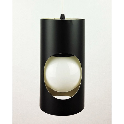 Vintage zwart metalen hanglamp, 1960