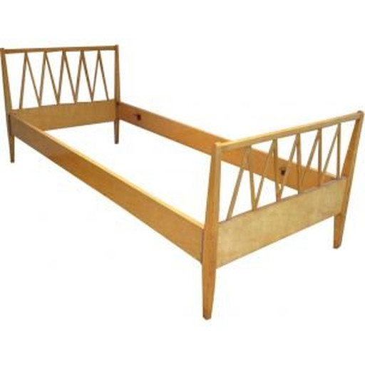 Vintage bed in licht hout Frankrijk jaren 1940