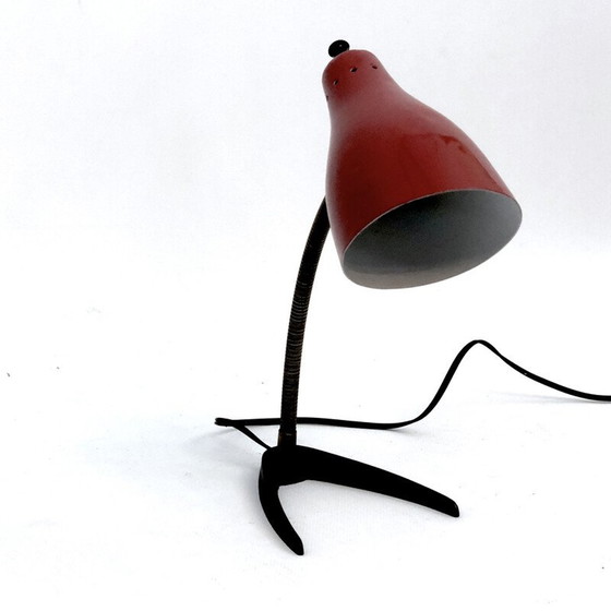 Image 1 of Vintage flexibele lamp in messing en rode lak, Italië 1950