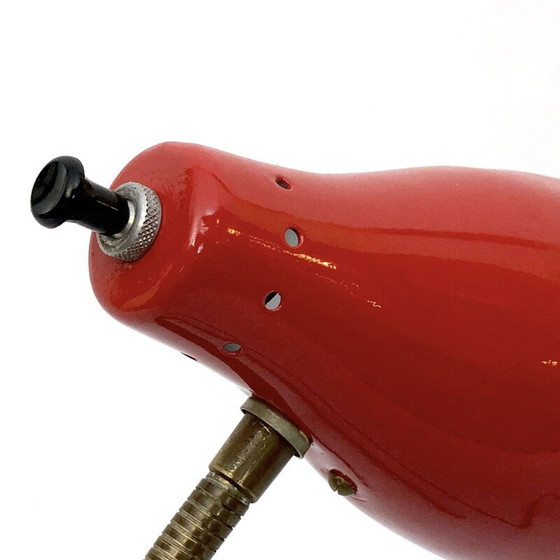 Image 1 of Vintage flexibele lamp in messing en rode lak, Italië 1950