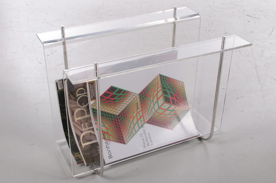 Image 1 of Plexiglas Magazijnrek met metalen accenten,1970