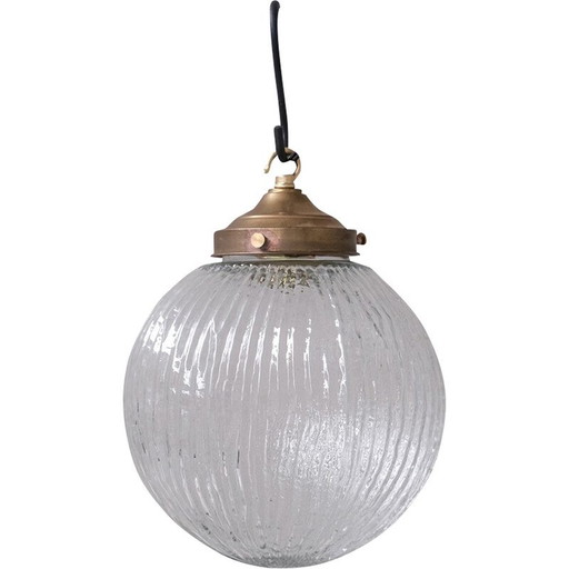 Vintage hanglamp van glas en messing, Italië 1970