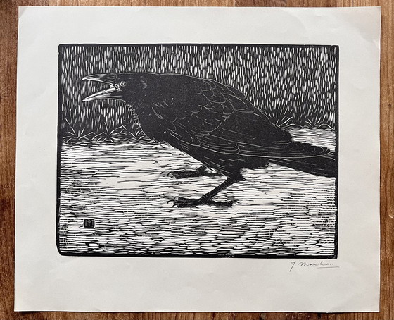 Image 1 of Jan Mankes 1889-1920 / Originele Houtsnede Schreeuwende Kraai 1918