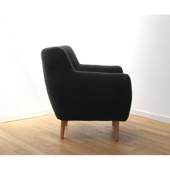 Image 1 of Paar vintage fauteuils in licht hout en grijze stof