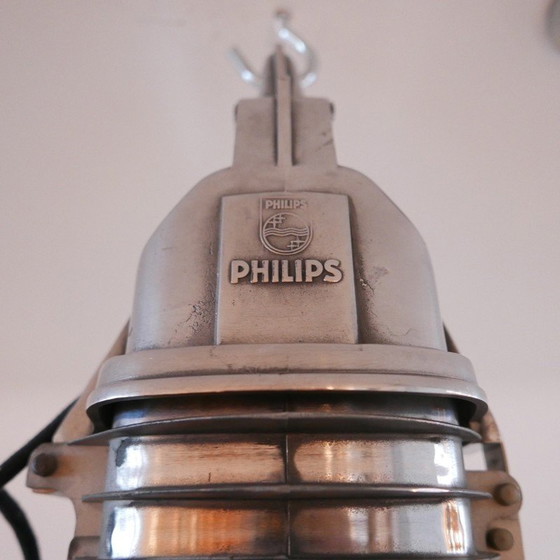 Image 1 of Paar vintage industriële gegoten aluminium hanglampen voor Philips, Nederland 1950
