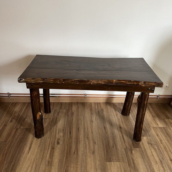 Image 1 of Vintage brutalistische massief houten tafel