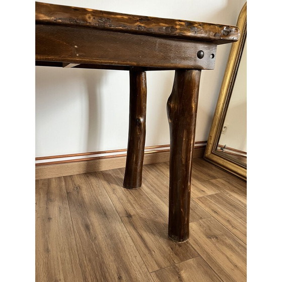 Image 1 of Vintage brutalistische massief houten tafel