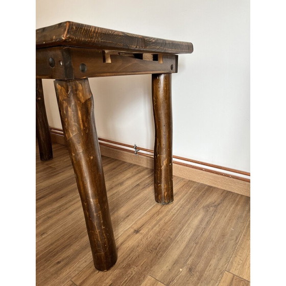 Image 1 of Vintage brutalistische massief houten tafel