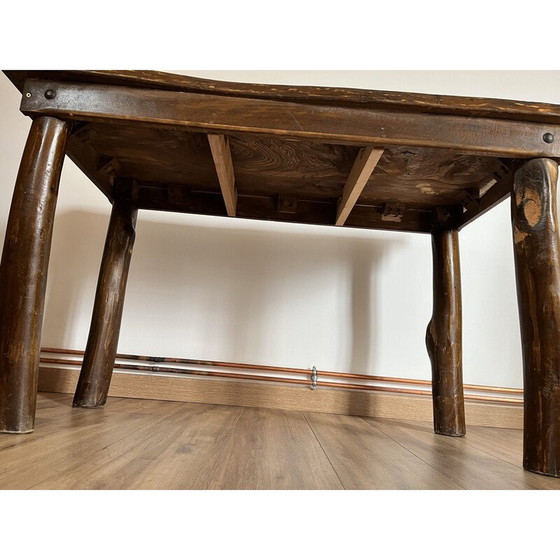 Image 1 of Vintage brutalistische massief houten tafel