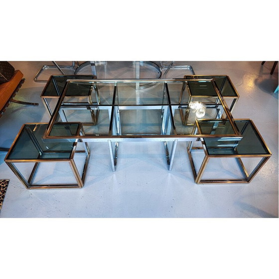 Image 1 of Vintage verchroomd metalen salontafel met 4 nachtkastjes van Remeo Rega, Italië 1960