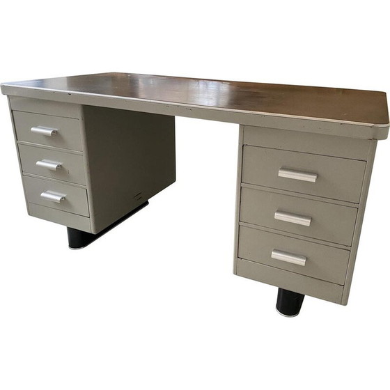 Image 1 of Vintage stalen en linoleum bureau van Lips, Nederland