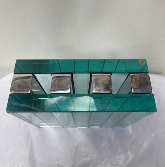 Image 1 of Vintage Vaas in de stijl van Gallotti & Radice - Kristal - Spiegel - Staal - 1970