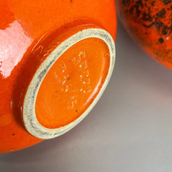 Image 1 of Paar aardewerk vet lava vazen "Orange" van Spara, Duitsland 1970