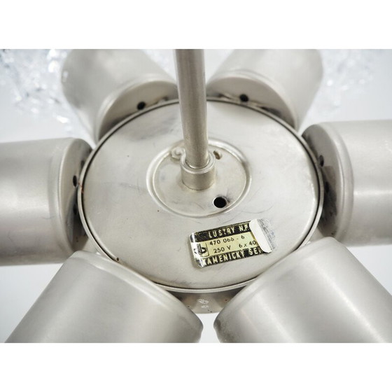 Image 1 of Vintage kroonluchter van nikkel en glas door Kamenicky Senov, Tsjecho-Slowakije 1970