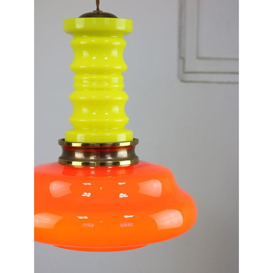 Image 1 of Vintage neonglas en messing hanglamp