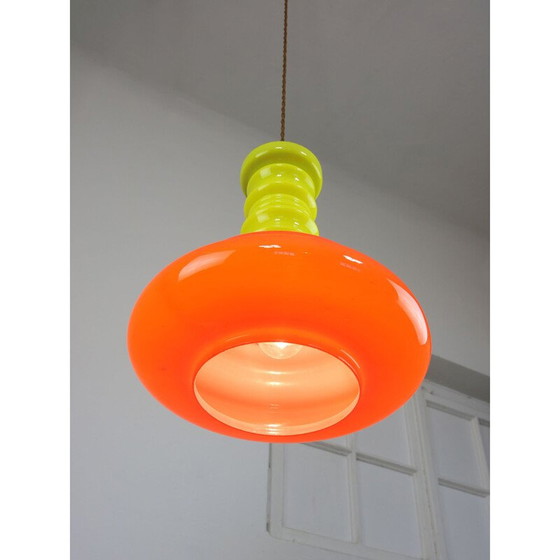 Image 1 of Vintage neonglas en messing hanglamp