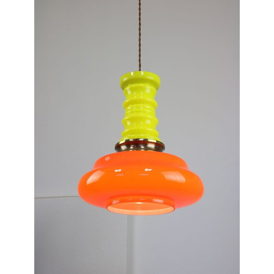 Image 1 of Vintage neonglas en messing hanglamp