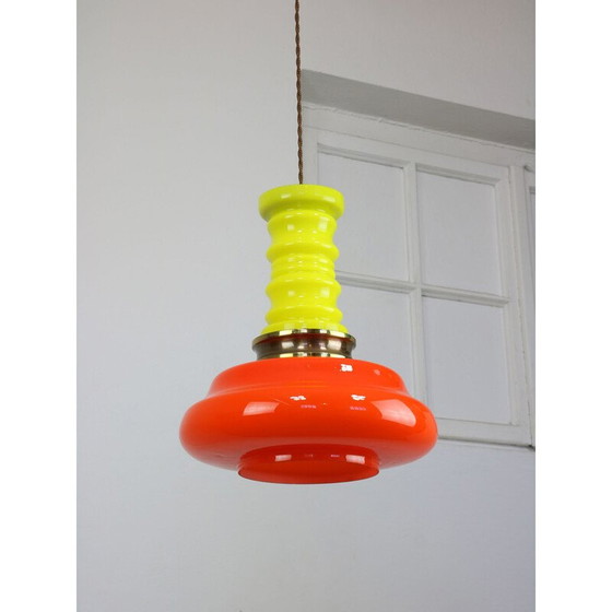 Image 1 of Vintage neonglas en messing hanglamp