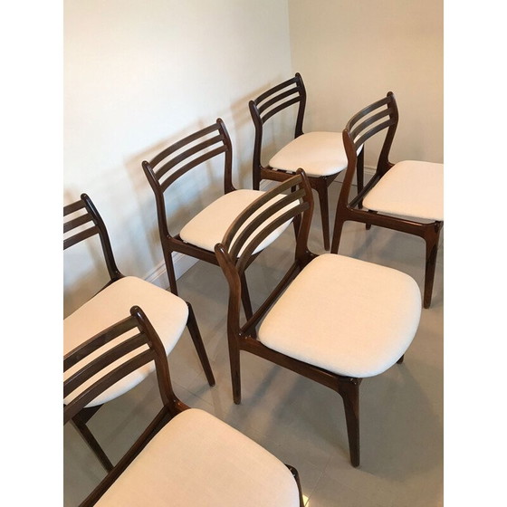 Image 1 of Set van 6 Deense vintage rozenhouten stoelen van P.E. Jorgensen voor Farso Stolefabrik