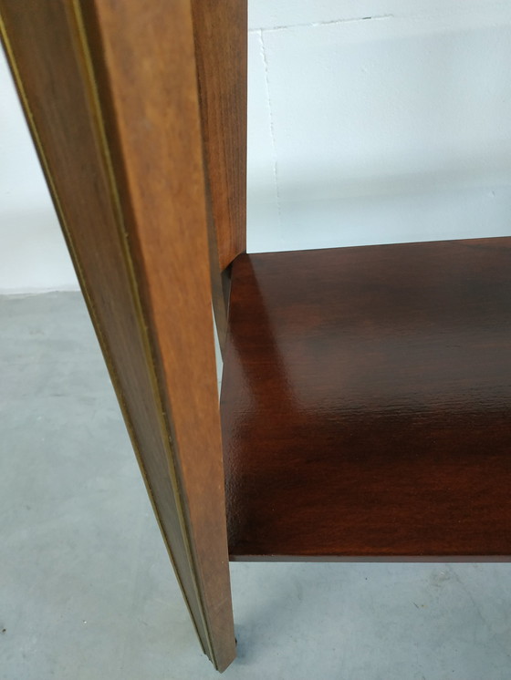 Image 1 of Vintage Plantentafel Bijzettafel Trolley met Messing Inlay en Wieltjes