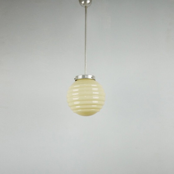 Image 1 of Plafondlamp Mid century Honing Opaline Glazen Bol, 1950