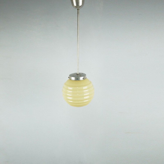 Image 1 of Plafondlamp Mid century Honing Opaline Glazen Bol, 1950