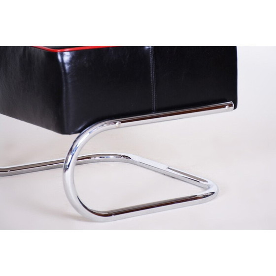 Image 1 of Vintage Bauhaus voetsteun in zwart leer en staal door Robert Slezak, 1930