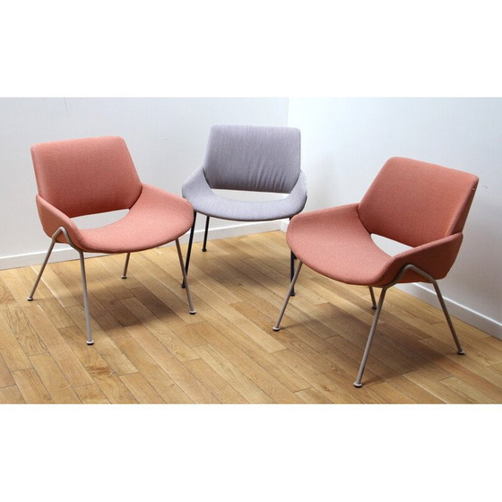 Image 1 of Set van 3 vintage Monk fauteuils in gebeitst metaal en stof voor Prostoria