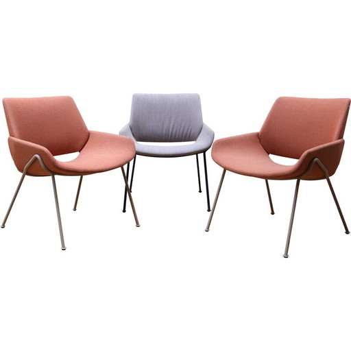 Set van 3 vintage Monk fauteuils in gebeitst metaal en stof voor Prostoria