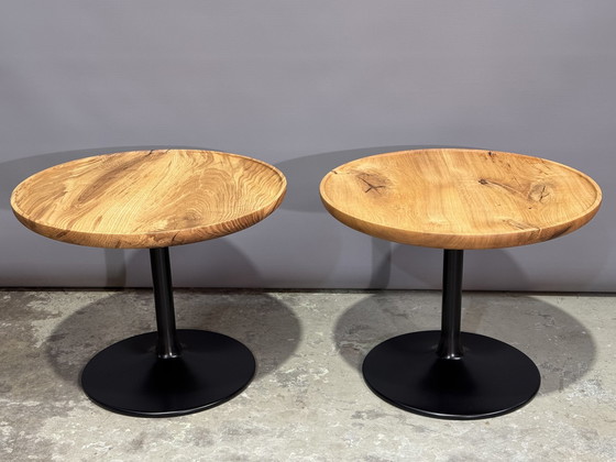 Image 1 of 2X Eiken Ronde Bijzettafels