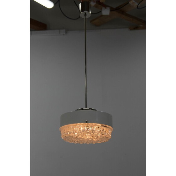 Image 1 of Vintage glazen en wit metalen hanglamp, Tsjecho-Slowakije 1960