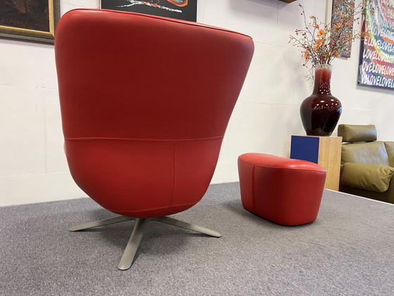 Image 1 of Leolux Hilco Draai fauteuil + poef Rood