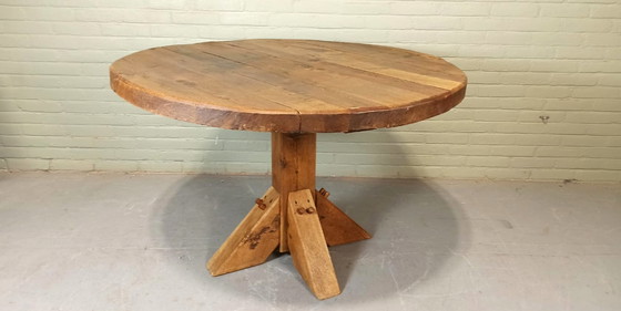 Image 1 of Wabi Sabi massief eikenhout eettafel, rond