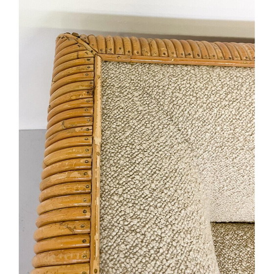 Image 1 of Mid Century driezitter in beige boucle stof en rotan, Italië 1960