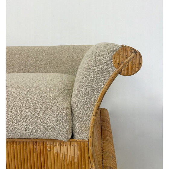 Image 1 of Mid Century driezitter in beige boucle stof en rotan, Italië 1960