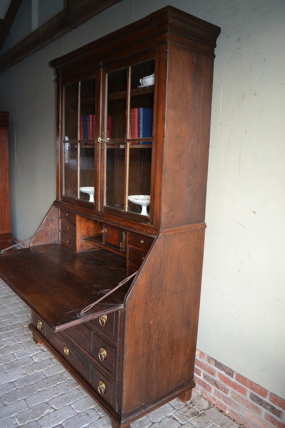 Image 1 of Antieke Eiken Houten Topbureau, Secretaire.