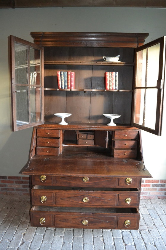 Image 1 of Antieke Eiken Houten Topbureau, Secretaire.