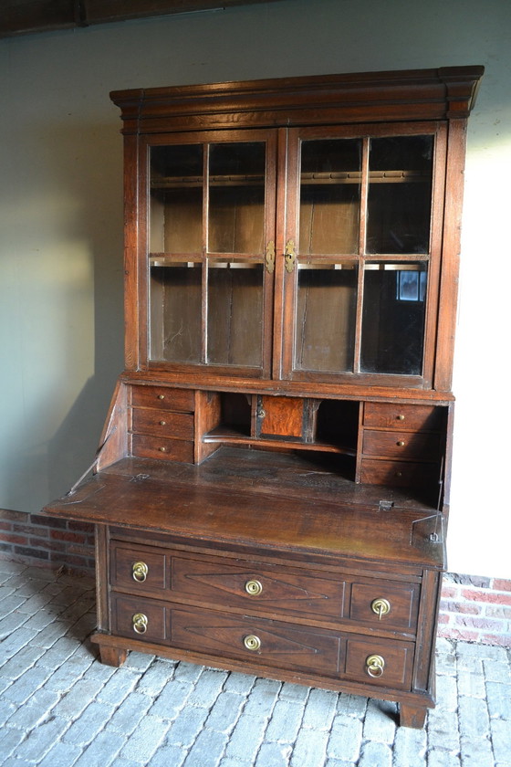 Image 1 of Antieke Eiken Houten Topbureau, Secretaire.