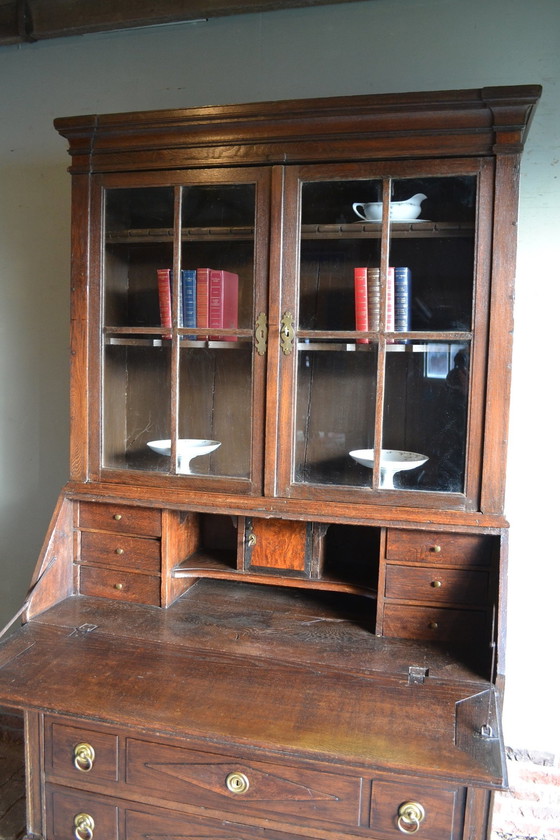 Image 1 of Antieke Eiken Houten Topbureau, Secretaire.