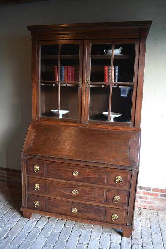 Image 1 of Antieke Eiken Houten Topbureau, Secretaire.