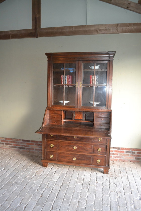 Image 1 of Antieke Eiken Houten Topbureau, Secretaire.