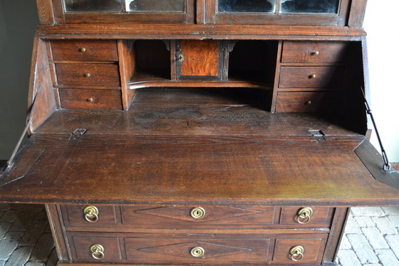 Image 1 of Antieke Eiken Houten Topbureau, Secretaire.