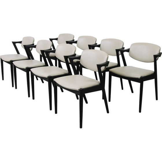 Image 1 of Set van 8 vintage eikenhouten stoelen met bekleding van Kai Kristiansen